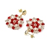 Flower Handmade Glass Seed Beads & Shell Pearl Dangle Stud Earrings EJEW-MZ00361-01-4