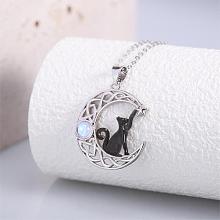 Black Cat Moonstone Necklace Black Cat on the Moon Pendant Necklace Cute Lucky Cat Necklace Jewelry Gifts for Women Cat Lovers JN1112A