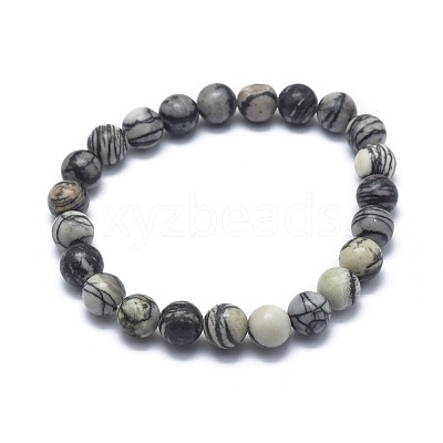 Natural Netstone Bead Stretch Bracelets BJEW-K212-C-021-1