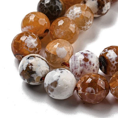 Faceted Natural Fire Crackle Agate Beads Strands G-F447-12mm-N10-1