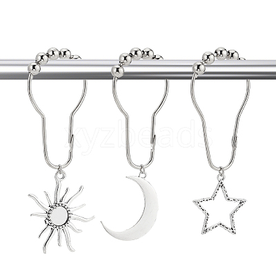 18Pcs 3 Style Universe Theme Iron Shower Curtain Rings for Bathroom HJEW-OC0001-24-1