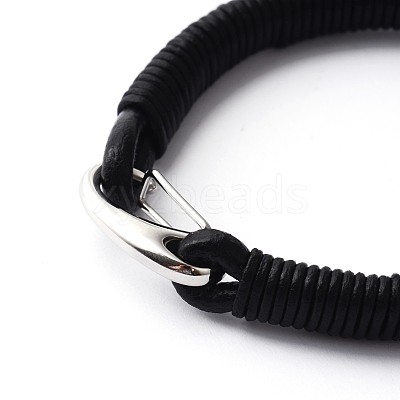 304 Stainless Steel Leather Cord Bracelets BJEW-N269-25-1