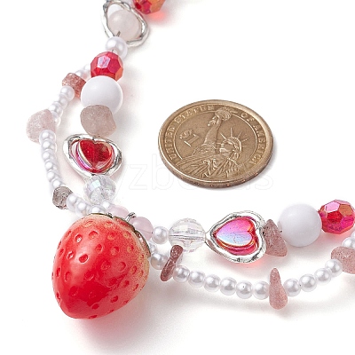 Resin Strawberry Pendant Necklace NJEW-JN04481-01-1