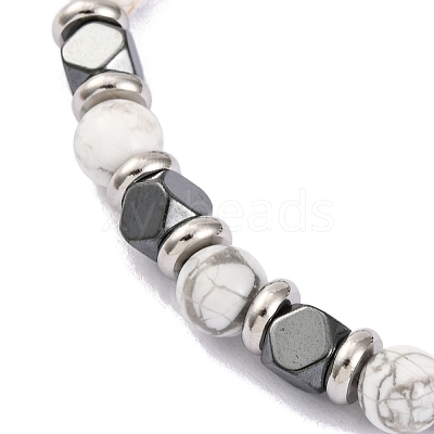 Natural Howlite & Synthetic Hematite Round Beaded Bracelet BJEW-P339-02P-06-1