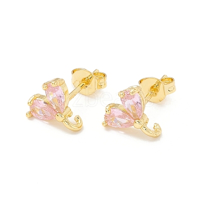 Rack Plating Brass Cubic Zirconia Stud Earrings Findings MAK-I684-10G-04-RS-1
