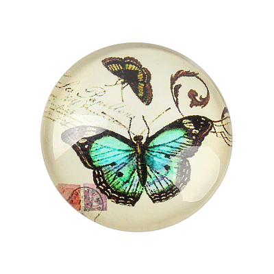 Butterfly Printed Glass Half Round/Dome Cabochons GGLA-N004-12mm-C-1