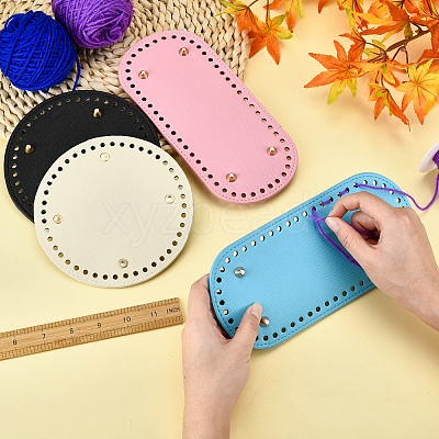 4Pcs 2 Style Flat Round & Oval PU Leather Knitting Crochet Bags Nail Bottom Shaper Pad DIY-PH0003-56-1