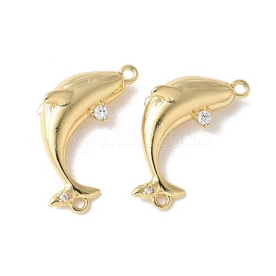 Brass Micro Pave Clear Cubic Zirconia Connector Charms KK-Q031-11G-1