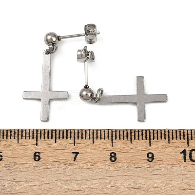 Christian Upside Down Cross 201 Stainless Steel Dangle Stud Earrings LS-EJEW-P314-01A-P-1
