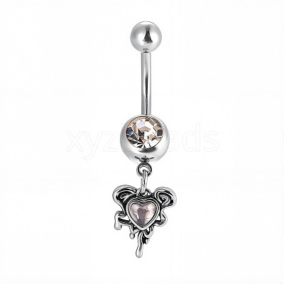 316L Surgical Stainless Steel Pave Clear Cubic Zirconia Curved Barbell Dangle Belly Rings FS-WG3A43F-10-1