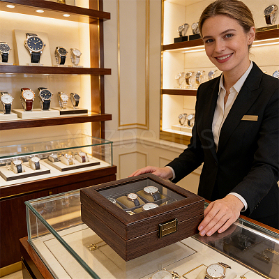 6-Slot Clear Glass Window Imitation Leather Watch Organizer Boxes with Velveteen Pillow Inside and Alloy Clasps Outside CON-WH0089-285-1