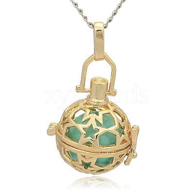 Golden Tone Brass Hollow Round Cage Pendants KK-J226-09G-1