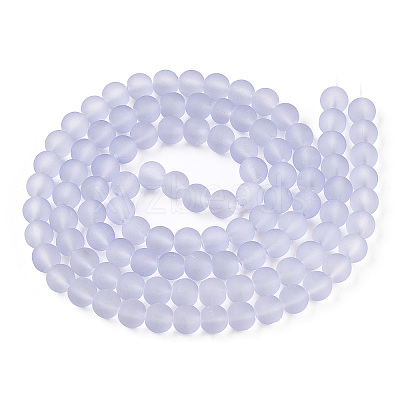 Baking Paint Lilac Frosted Round Transparent Glass Bead Strands X-GLAA-S031-8mm-25-1