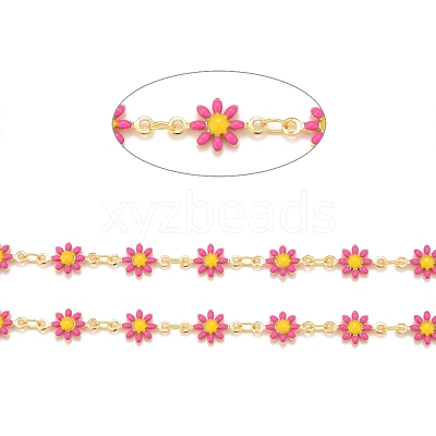Brass Daisy Flower & Oval Link Chains CHC-I035-13G-09-1