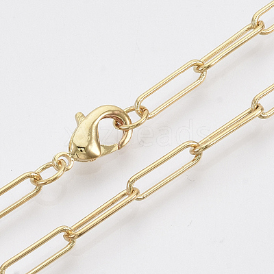 Brass Round Oval Paperclip Chain Necklace Making MAK-S072-04B-G-1
