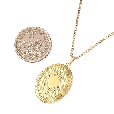 2Pcs 2 Colors Brass Oval Locket Pendant Necklaces NJEW-JN05905-1