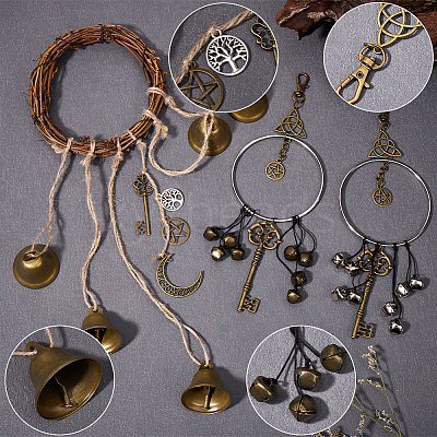 Rattan & Iron Witch Bells for Door Knob for Protection AJEW-CN0002-54-1
