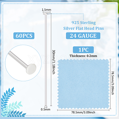 60Pcs 925 Sterling Silver Flat Head Pins STER-BC0002-17A-1