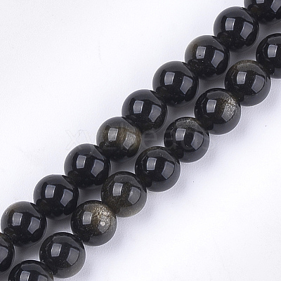 Natural Golden Sheen Obsidian Beads Strands G-S333-6mm-025-1