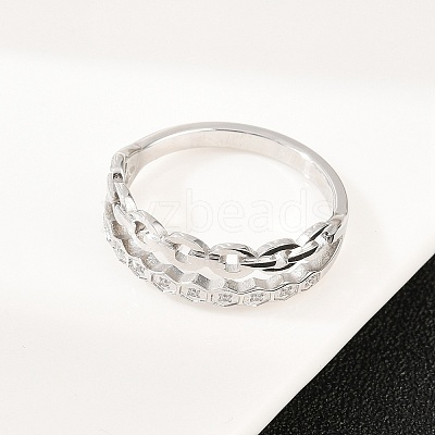304 Stainless Steel Micro Pave Cubic Zirconia Finger Rings for Women RJEW-K315-01P-1