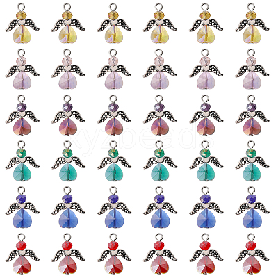 36Pcs 6 Colors Angel Glass Pendants PALLOY-CA00009-1