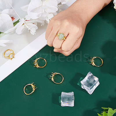 6Pcs Rack Plating Oval Brass Micro Pave Cubic Zirconia Adjustable Solitaire Ring Components KK-DC0005-11-1