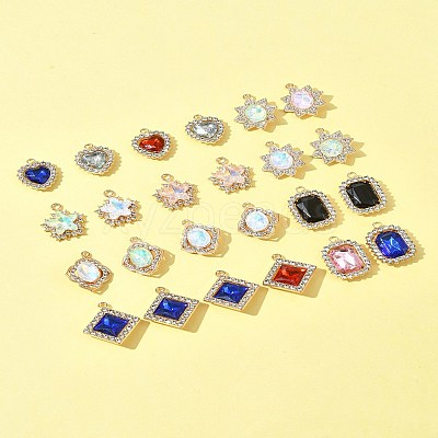 24Pcs 6 Styles Alloy Glass Pendants FIND-FS0003-20-1