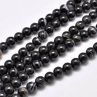 Natural Black Agate Bead Strands G-G962-10mm-12-A-1