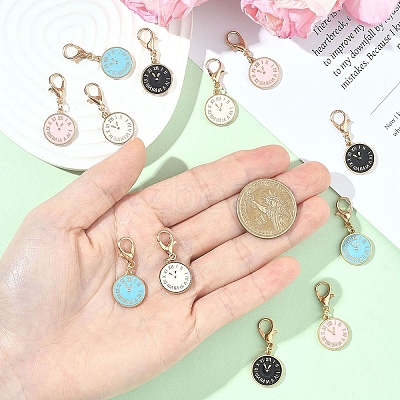 12Pcs 4 Style Alloy Enamel Clock Pendant Decorations HJEW-YW00259-1