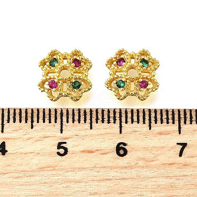 Flower Brass Micro Pave Cubic Zirconia Bead Caps KK-K300-01A-G-1