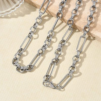 304 Stainless Steel Paperclip & Rolo Chain Necklace and Bracelet Set SJEW-D091-02P-1