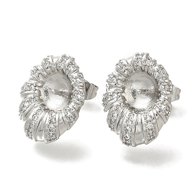 Brass Micro Pave Clear Cubic Zirconia Stud Earring Findings KK-K388-15P-1
