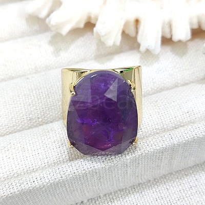 Oval Brass with Natural Amethyst Cuff Rings FS-WG8D200-08-1