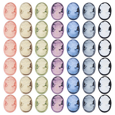 42Pcs 7 Colors Rertro Lady Cameo Resin Cabochons RESI-CA0001-74-1