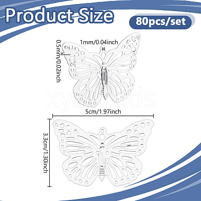 80Pcs Iron Hollow Butterfly Pendants IFIN-NB0001-68-1