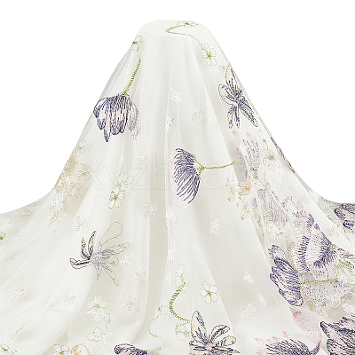 Embroidered Flowers Polyester Tulle Lace Fabric DIY-WH0449-31A-1
