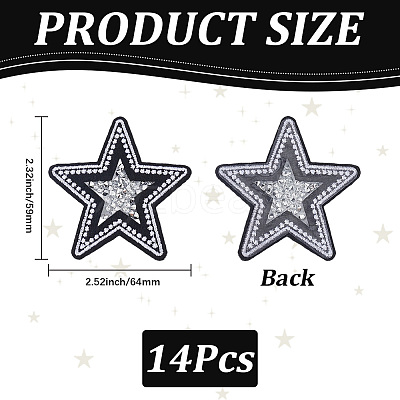 14Pcs Star Resin Rhinestone Cloth Iron On Sew On Patches DIY-CY0003-88-1