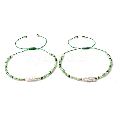 Natural Keshi Pearl & Glass Beads Braided Bead Bracelets for Women BJEW-JB12369-1