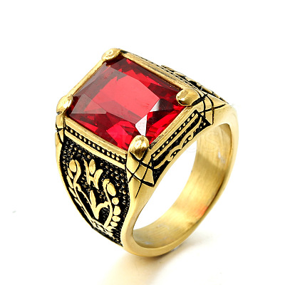 316L Stainless Steel & Cubic Zirconia Men's Vintage Carved Finger Rings FS-WG82D33-27-1