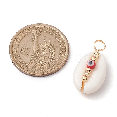 Natural Cowrie Shell Pendants PALLOY-JF02662-01-1