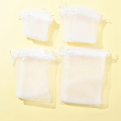 30Pcs 4 Styles Rectangle Organza Bags Jewellery Storage Pouches Wedding Favour Party Mesh Drawstring Gift OP-FS0001-01C-1