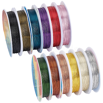 12 Rolls 12 Colors Round Copper Jewelry Wire CWIR-BBC0001-09-1
