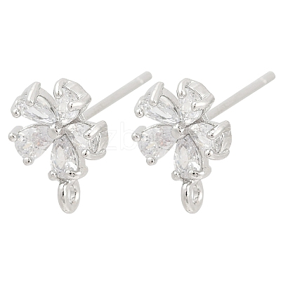 Brass Micro Pave Clear Cubic Zirconia Stud Earring Findings KK-Z099-02P-01-1
