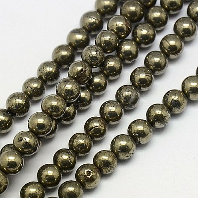 Natural Pyrite Beads Strands G-L031-5mm-01-1