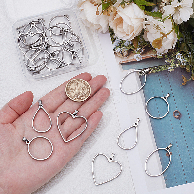 24Pcs 4 Style 304 Stainless Steel Open Back Bezel Pendants PALLOY-UN00029-1