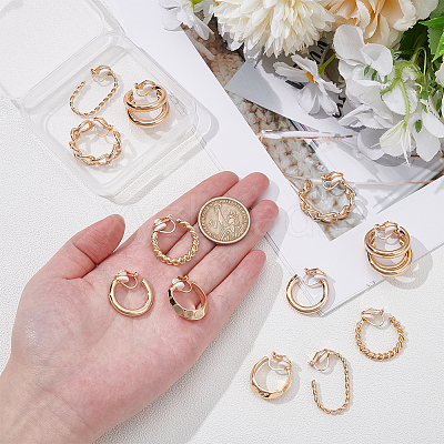 6Pairs 6 Styles Alloy Geometry Dangle Clip-on Earrings for Women EJEW-UN0002-81-1