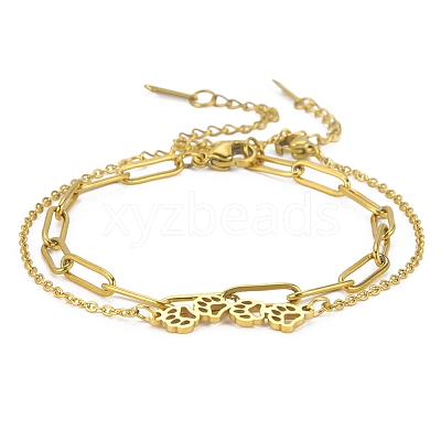 304 Stainless Steel Paperclip Chains & Cable Chain Bracelet Sets AJEW-U005-05C-G-1