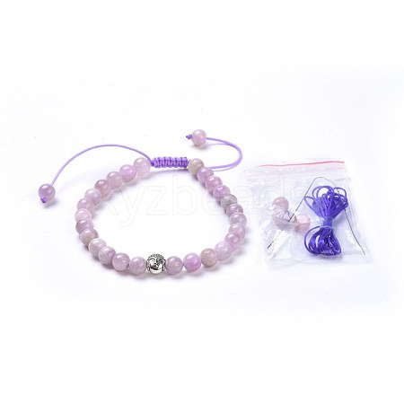 Natural Kunzite Braided Bead Bracelets BJEW-JB04243-01-1