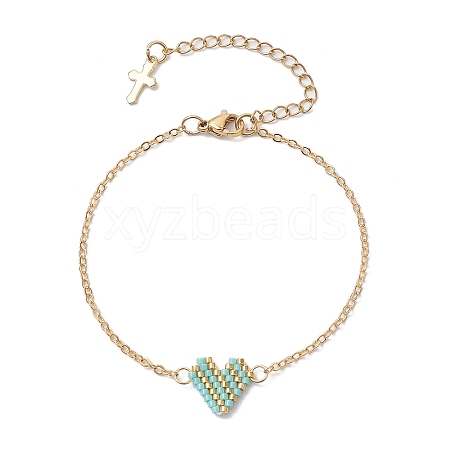 Glass Seed Beads Heart Link Bracelets BJEW-MZ00093-04-1