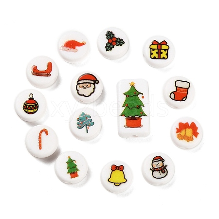 Christmas Theme Printed Opauqe Acrylic Beads OACR-R004-01O-1